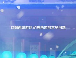 幻想西游游戏,幻想西游的常见问题