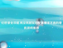 幻世录全攻略,有没有耐玩且配置要求不高的单机游戏推荐