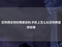 范特西足球经理激活码,手机上怎么玩范特西篮球经理